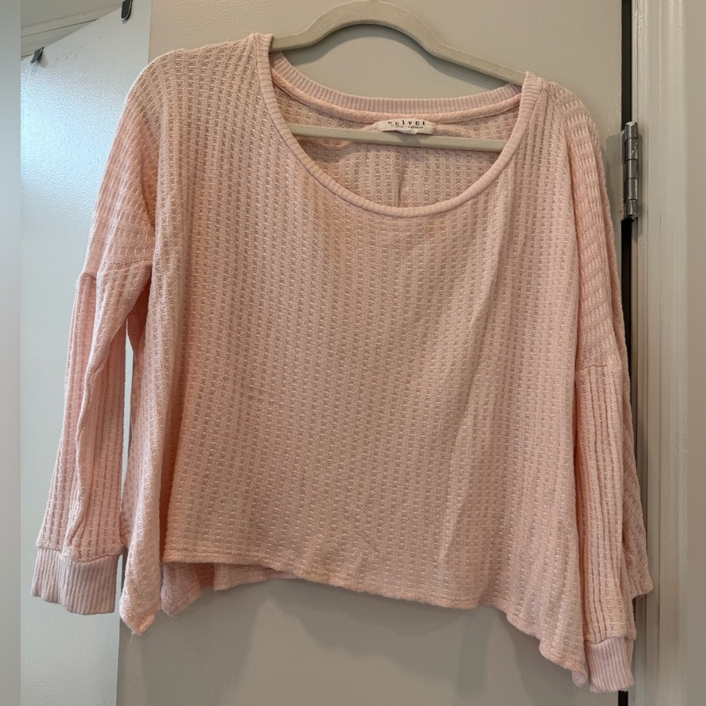 Velvet by Graham & Spencer Pink Waffle Knit Sweater